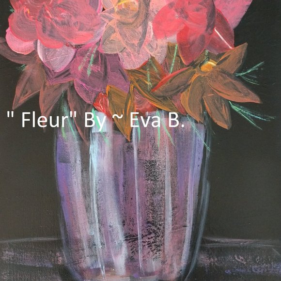 Handmade Painting Of A Vase Full Of Flowers Abstract Original Art 16x12 Canvas - Picture 13 of 16